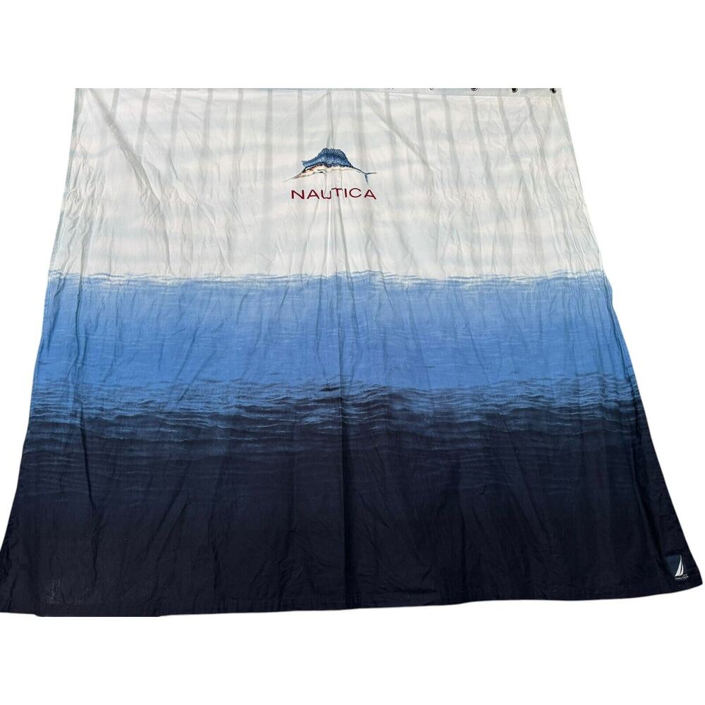 Nautica‎ Home Shower Curtain Swordfish Fisherman Bath Bathroom Ombré Cotton
